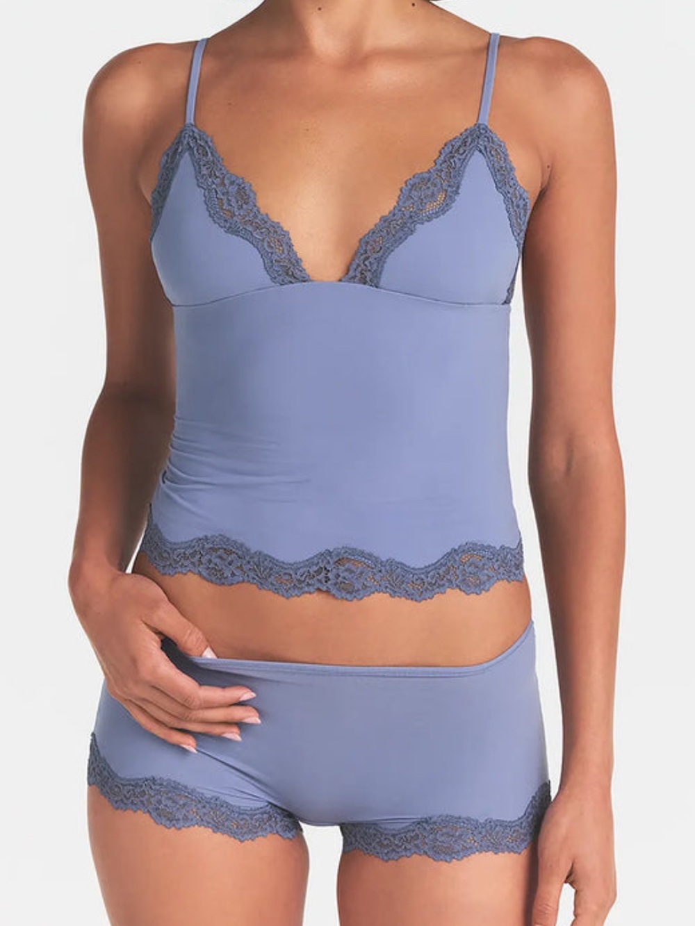 Skims Fits Everybody Lace Triangle Cami Boyshort Set Slate Tonal